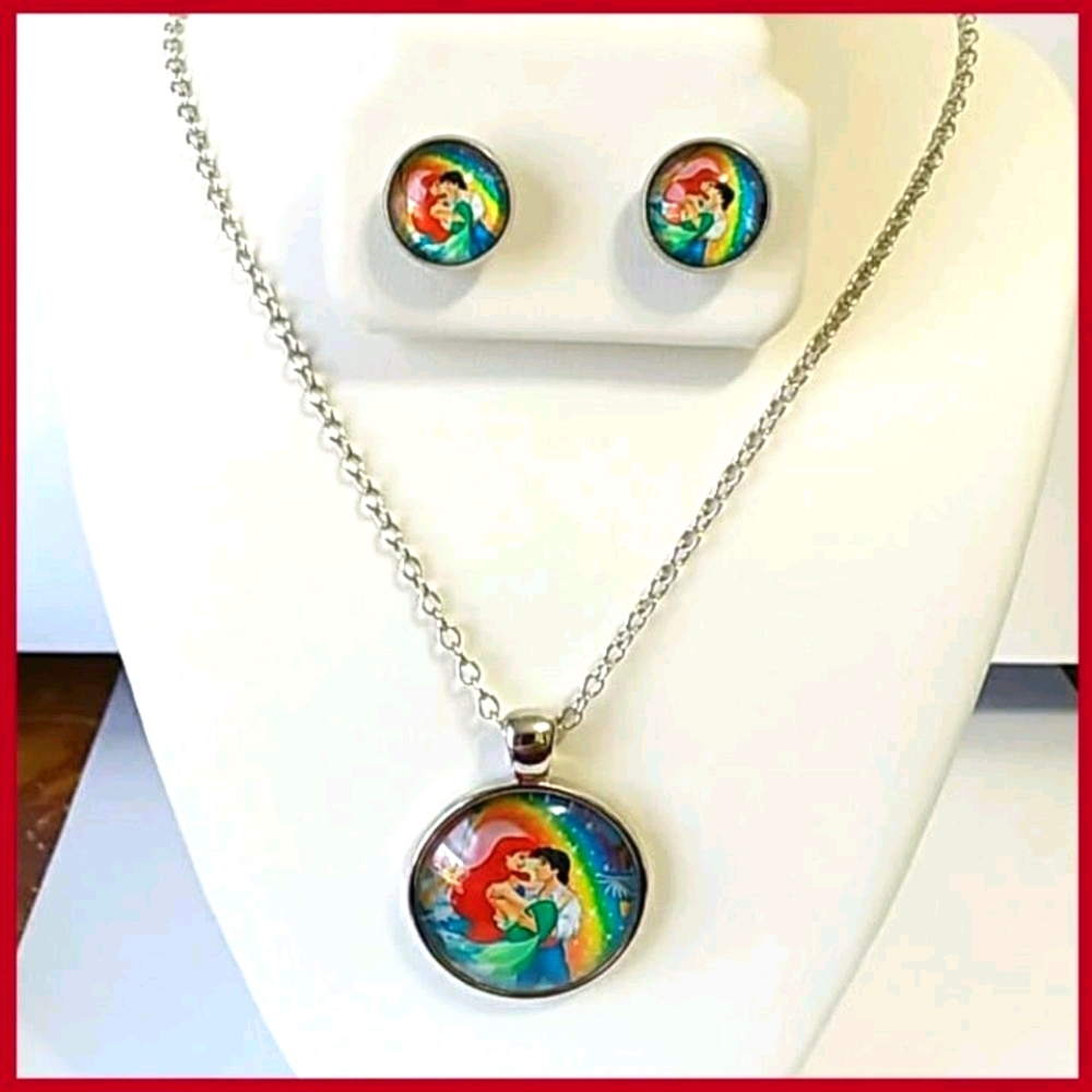 Little Mermaid  Necklace & Stud Earrings Set